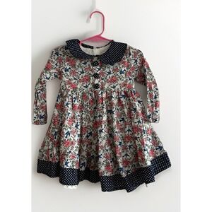 little miss marmalade dress Swallows & Flowers  Sz 2 Blue Polka dot